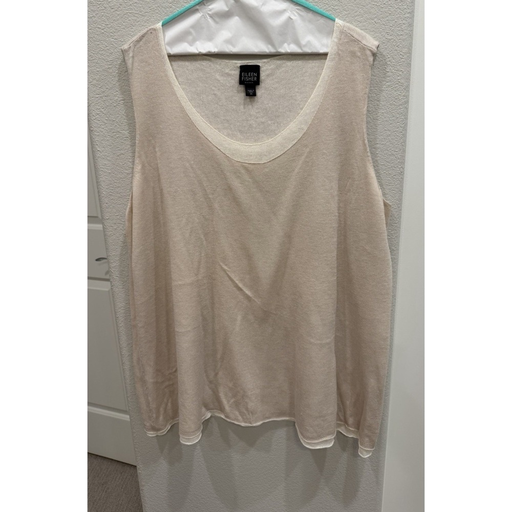 Eileen Fisher Woman 3X Sleevless Beige Sweater Tank Double Layer Wool Blend